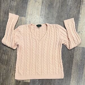 Ralph Lauren Light Pink V-Neck Cable Sweater